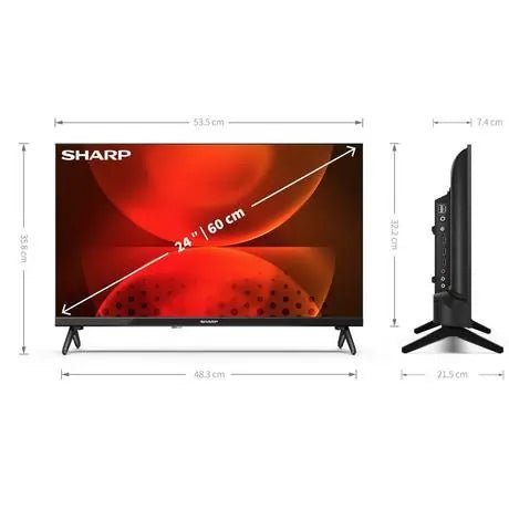 Sharp 1T-C24FH2KL2AB 24" HD Ready Led Android Smart TV Chromecast - Black | Atlantic Electrics