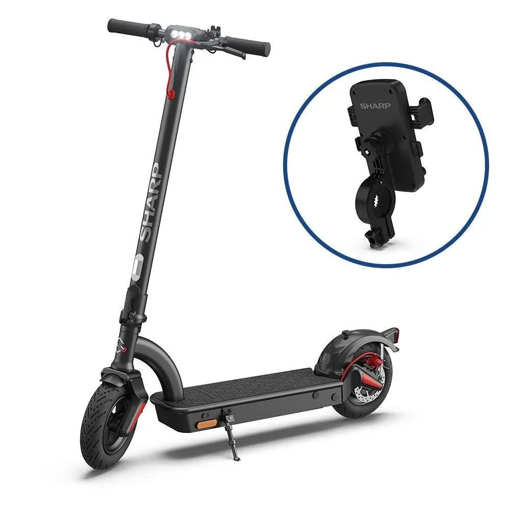 Sharp EMKS2AEUB E-Scooter with Phone Kit Header, 10" Pneumatic Tyres, 40km Range - Black | Atlantic Electrics - 40452280877279 