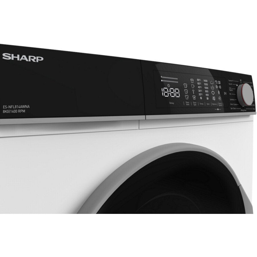 Sharp ESNFL814AWNA 8kg 1400 Spin Washing Machine - White | Atlantic Electrics - 40192754843871 