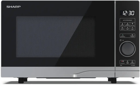 SHARP YCPS204AUS 20L 700W Microwave Oven - Black/Silver | 10 Power Levels, 8 Cook Programmes, Semi Digital Control | Atlantic Electrics