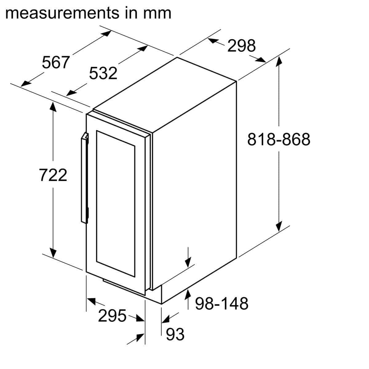 Siemens 30cm Wide iQ500 Built Under Wine Cabinet, Black Holds 21 bottles of wine | Atlantic Electrics