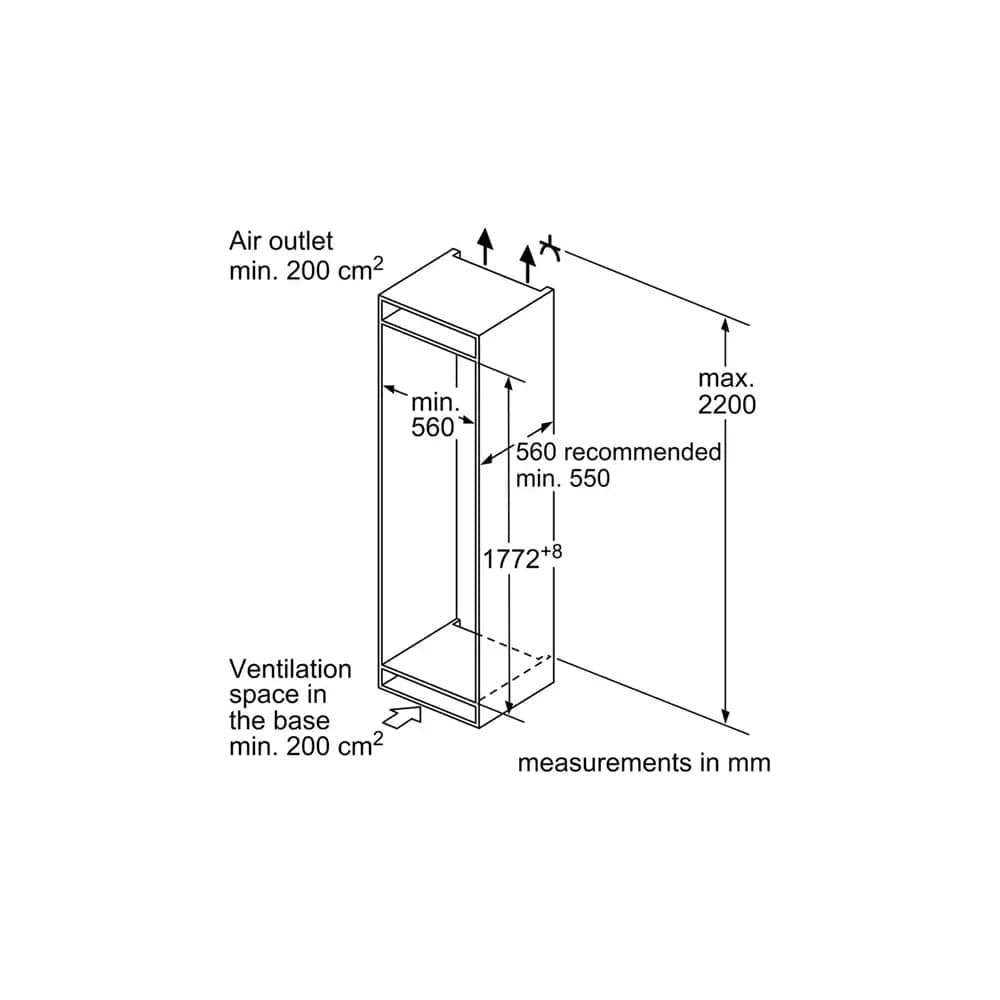 Siemens KI87VVFE0G iQ300 Built-In Fridge Freezer with Freezer at Bottom, 70/30 Split, Flat Hinge - 54.1cm Wide | Atlantic Electrics - 39478430859487 