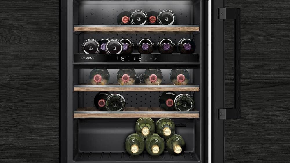 Siemens KU21WAHG0G 60cm Undercounter Dual Zone Built In Wine Cooler Black - Holds 44 bottles of wine - Atlantic Electrics - 39478428336351 