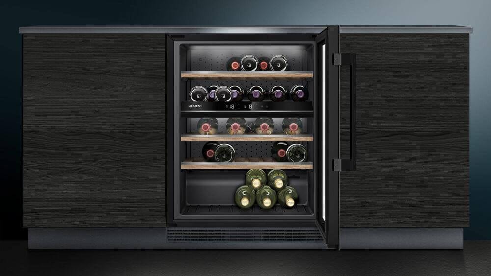 Siemens KU21WAHG0G 60cm Undercounter Dual Zone Built In Wine Cooler Black - Holds 44 bottles of wine | Atlantic Electrics - 39478428238047 