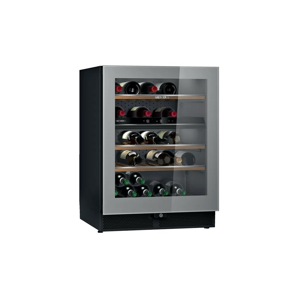 Siemens KW16KATGAG iQ500 Wine Cooler with Glass Door, 60cm Wide - Black with Stainless Steel Door - Atlantic Electrics - 39478427680991 