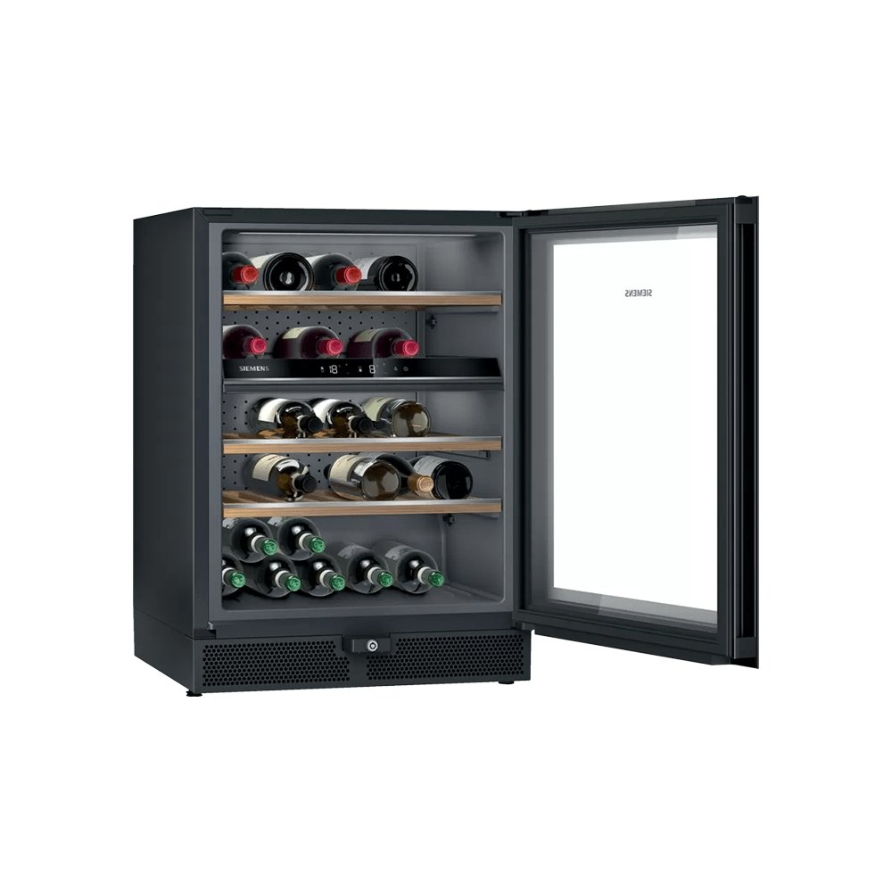 Siemens KW16KATGAG iQ500 Wine Cooler with Glass Door, 60cm Wide - Black with Stainless Steel Door - Atlantic Electrics - 39478427713759 