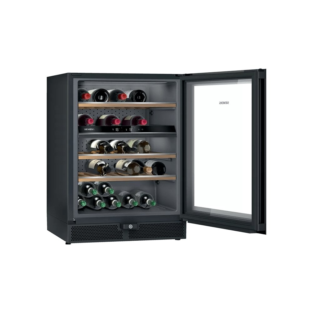 Siemens KW16KATGAG iQ500 Wine Cooler with Glass Door, 60cm Wide - Black with Stainless Steel Door | Atlantic Electrics