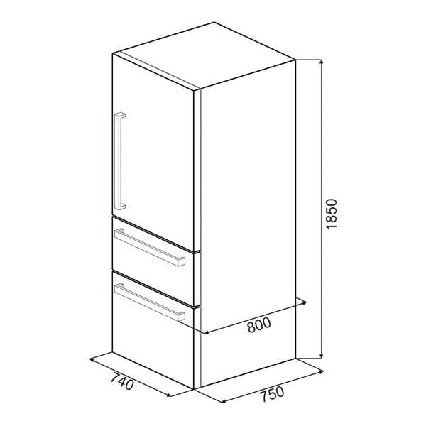 SMEG FT41BXE 74Cm Frost Free Fridge Freezer 1 Door, 2 Drawers Stainless Steel - A+ Rated - Atlantic Electrics - 39478429122783 