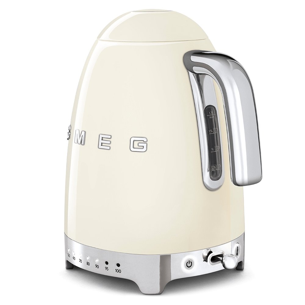 SMEG KLF04CRUK 1.7 Litre 50's Style Kettle, Temperature Control, 22.6cm Wide - Cream | Atlantic Electrics - 39478437806303 