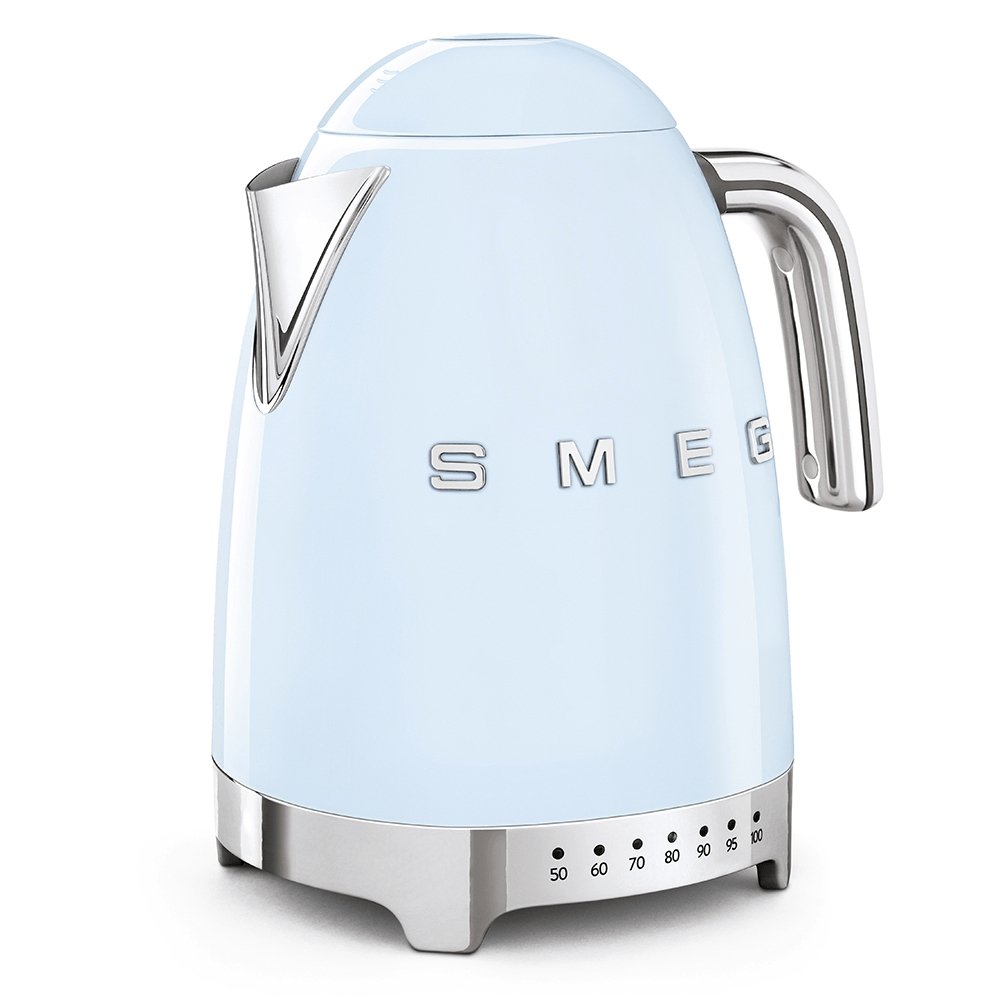 SMEG KLF04PBUK 1.7 Litre 50's Style Kettle, Temperature Control, 22.6cm Wide - Pastel Blue | Atlantic Electrics - 39478436626655 