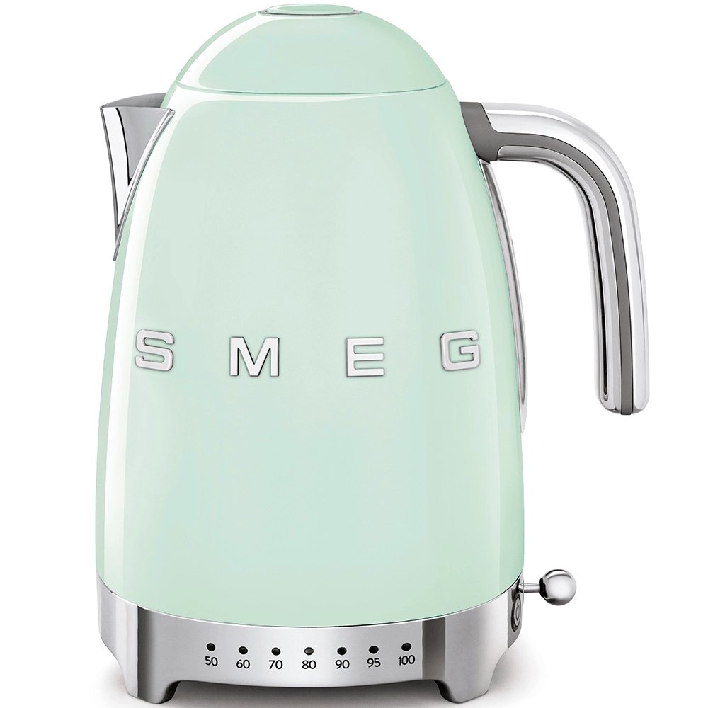 SMEG KLF04PGUK 1.7 Litre 50's Style Kettle, Temperature Control, 22.6cm Wide - Pastel Green | Atlantic Electrics - 39478436954335 
