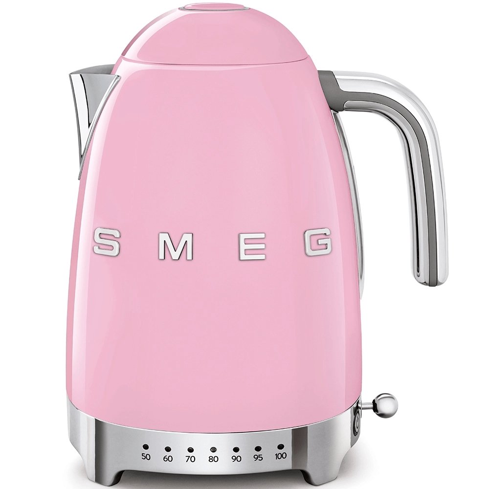 SMEG KLF04PKUK 1.7 Litre 50's Style Kettle, Temperature Control, 22.6cm Wide - Pink | Atlantic Electrics