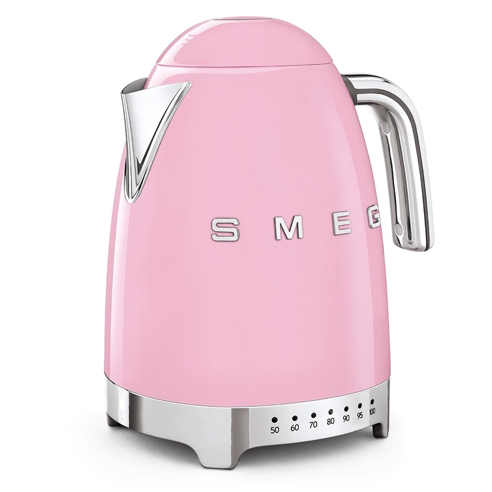 SMEG KLF04PKUK 1.7 Litre 50's Style Kettle, Temperature Control, 22.6cm Wide - Pink | Atlantic Electrics - 39478437249247 