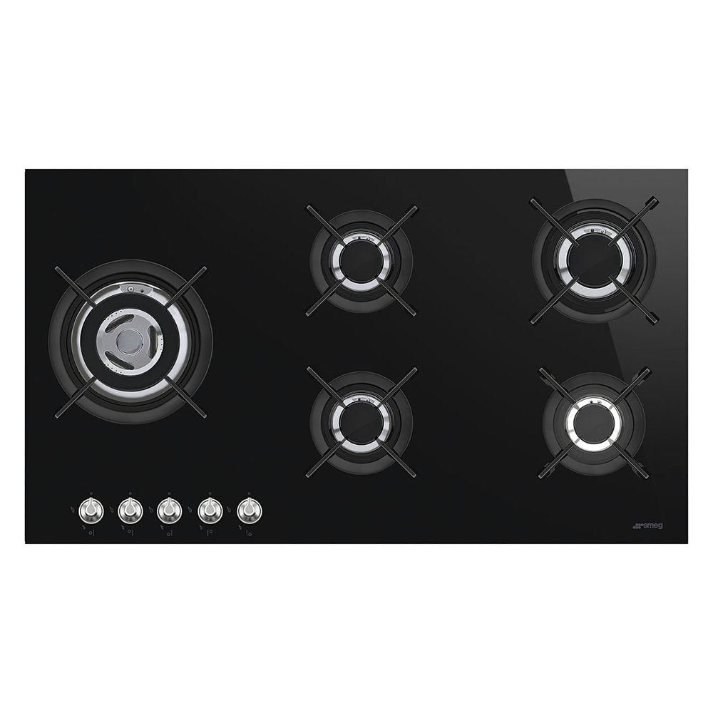 Smeg PV395LCN 90cm Wide Classic Gas on Glass Ceramic 5 Burner Hob - Black | Atlantic Electrics - 39478437380319 