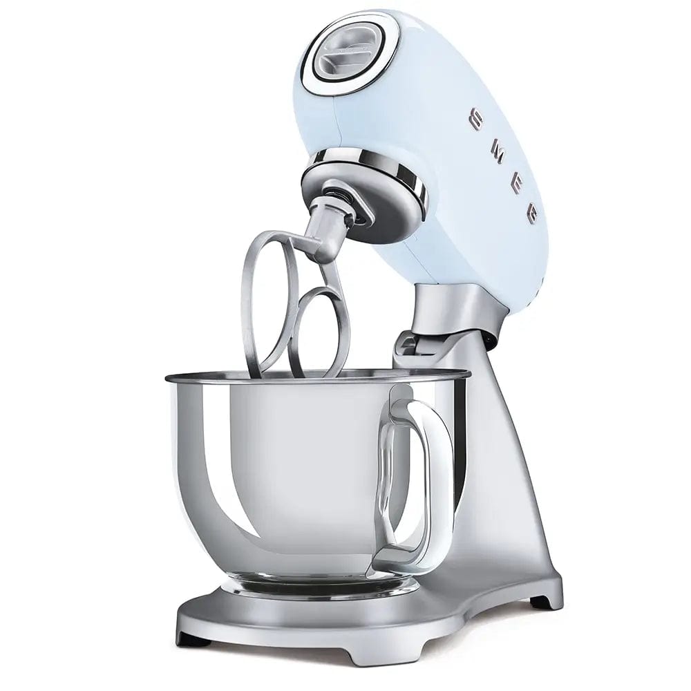 Smeg SMF02PBUK 50's Style Stand Mixer, 4.8 Litre Bowl Capacity, 10 Speeds, 40.5cm Wide - Pastel Blue | Atlantic Electrics