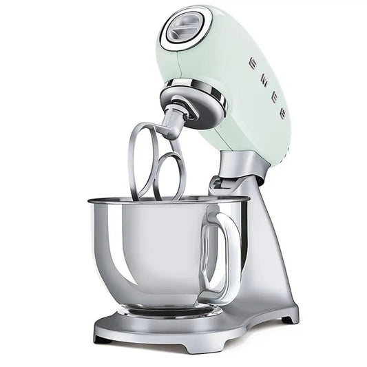 Smeg SMF02PGUK 4.8 Litre Stand Mixer, 800W, Stainless Steel Bowl - Pastel Green | Atlantic Electrics