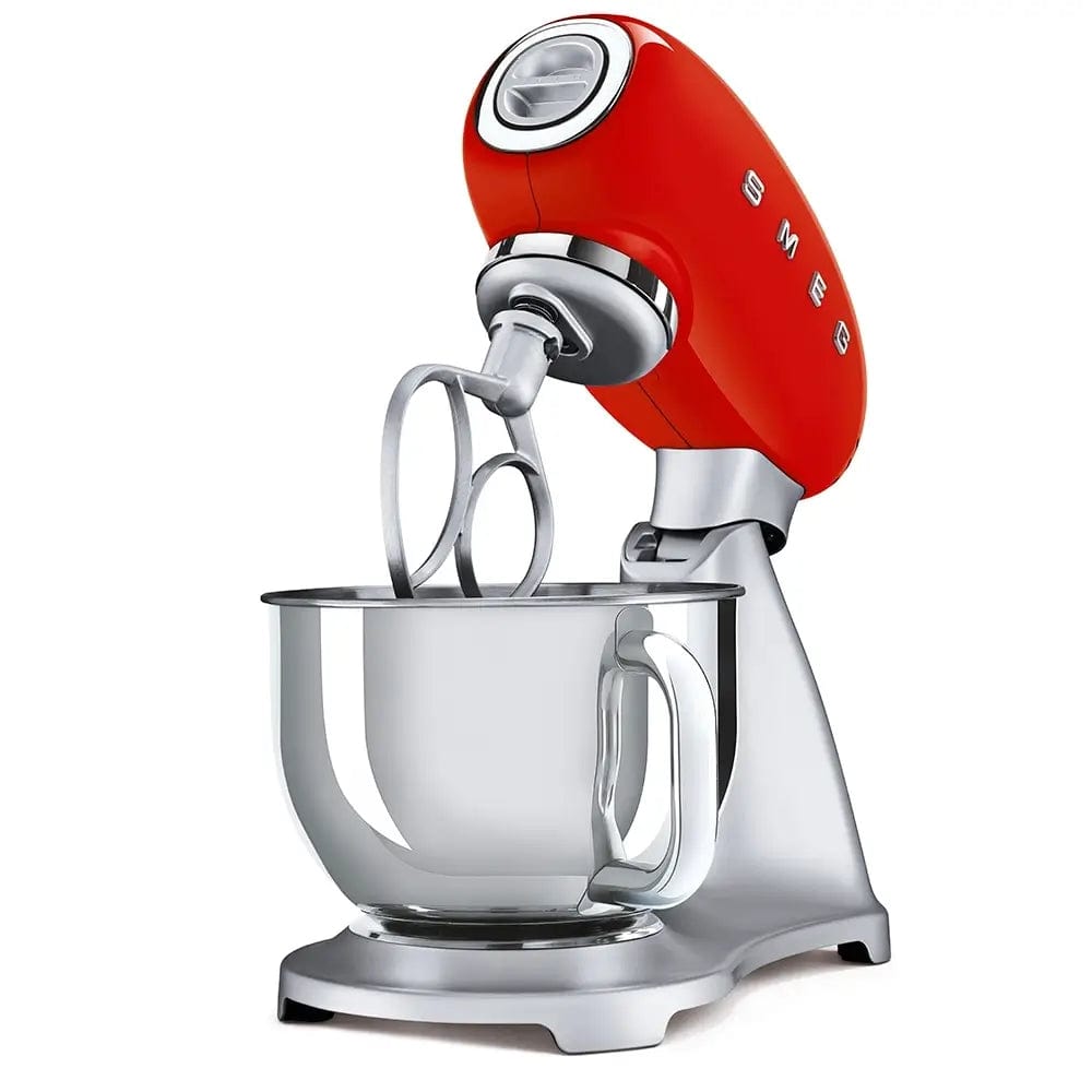 Smeg SMF02RDUK 50's Style Stand Mixer, 4.8 Litre Bowl Capacity, 10 Speeds, 40.5cm Wide - Red | Atlantic Electrics - 39478449406175 