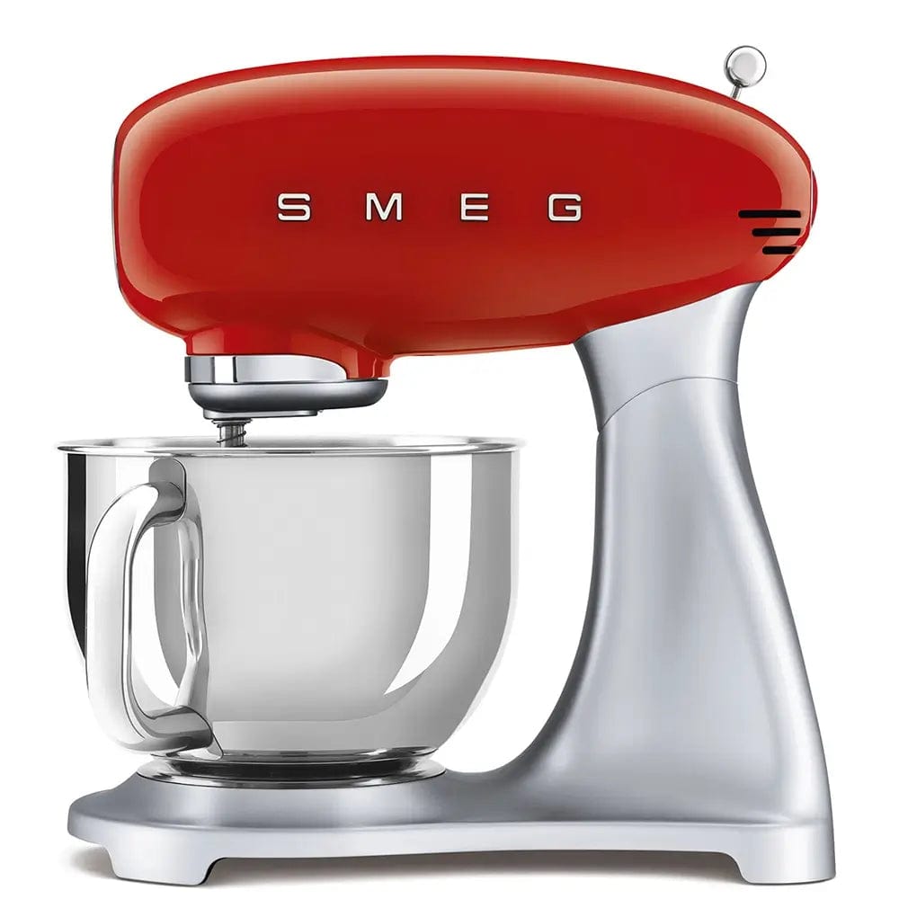 Smeg SMF02RDUK 50's Style Stand Mixer, 4.8 Litre Bowl Capacity, 10 Speeds, 40.5cm Wide - Red | Atlantic Electrics - 39478449340639 