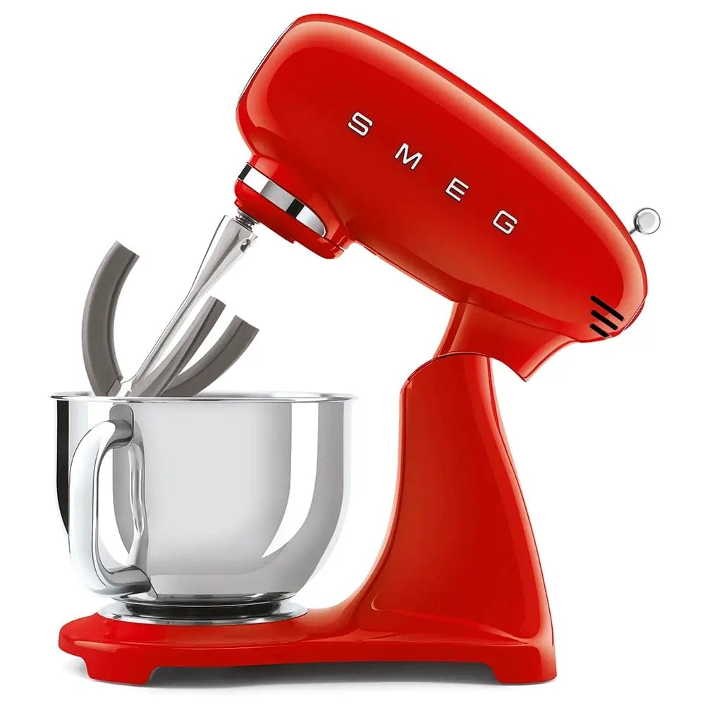 Smeg SMF03RDUK 50's Style Stand Mixer, 4.8 Litre Bowl Capacity, 10 Speeds, 40.5cm Wide - Red | Atlantic Electrics - 39478452814047 