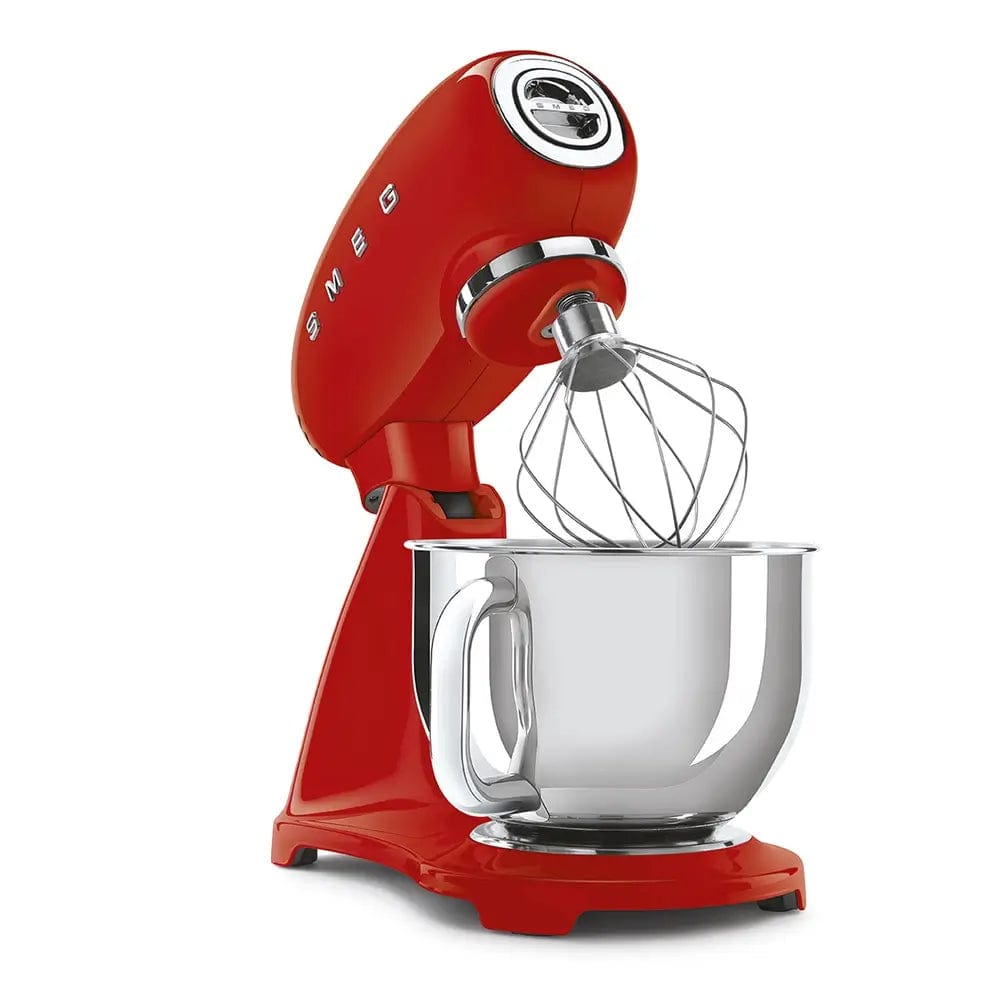 Smeg SMF03RDUK 50's Style Stand Mixer, 4.8 Litre Bowl Capacity, 10 Speeds, 40.5cm Wide - Red | Atlantic Electrics