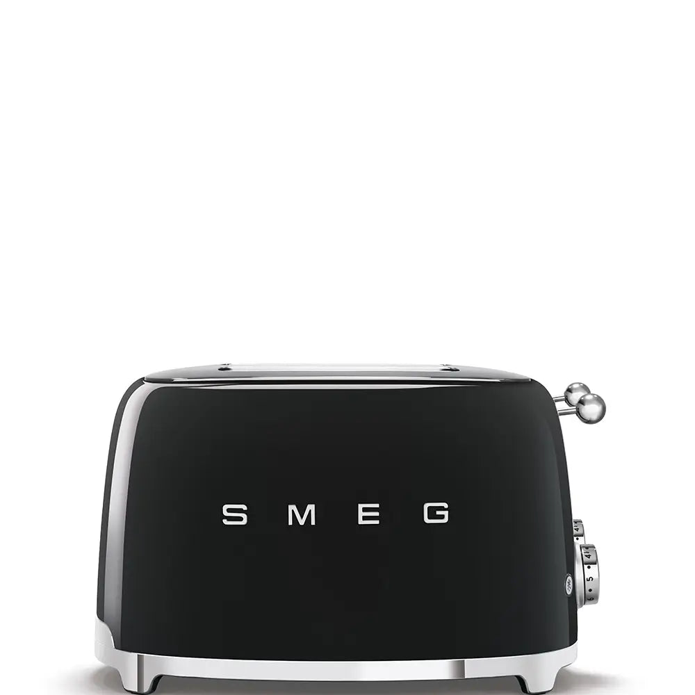 SMEG TSF03BLUK 50's Style Toaster, 4 Slices with Bagel Toasting, Reheat and Defrost Settings, 30cm Wide - Gloss Black - Atlantic Electrics - 40228456759519 