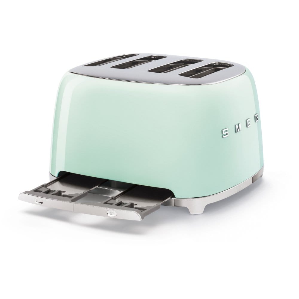 Smeg TSF03PGUK Retro 4 Slice Toaster, 4 Extra-Wide Slots, 6 Browning Levels, Automatic Pop-Up, Removable Crumb Trays, Reheat and Defrost Buttons, Anti Slip Feet, 2000 W, Pastel Green - Atlantic Electrics - 39478453108959 