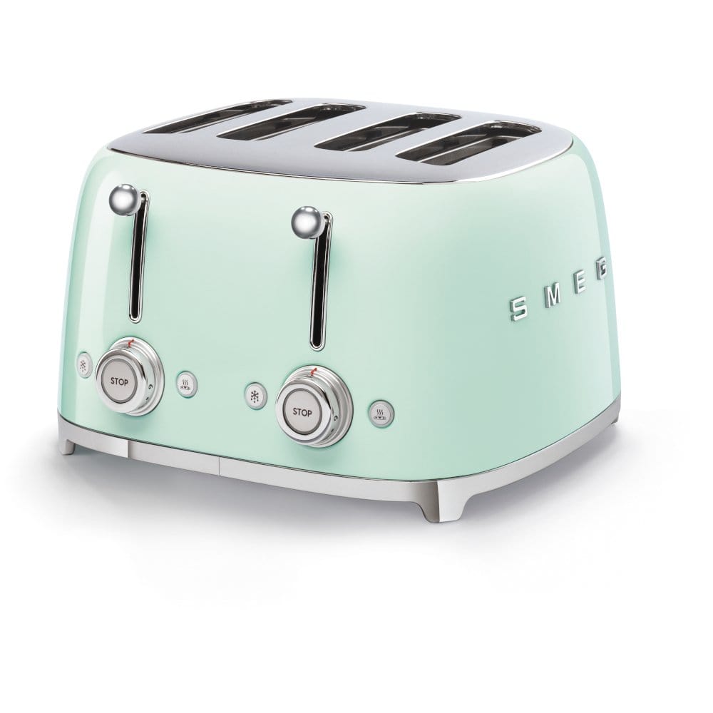 Smeg TSF03PGUK Retro 4 Slice Toaster, 4 Extra-Wide Slots, 6 Browning Levels, Automatic Pop-Up, Removable Crumb Trays, Reheat and Defrost Buttons, Anti Slip Feet, 2000 W, Pastel Green - Atlantic Electrics - 39478453043423 