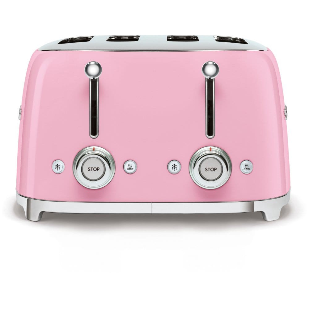 Smeg TSF03PKUK Retro 4 Slice Toaster, 4 Extra-Wide Slots, 6 Browning Levels, Automatic Pop-Up, Removable Crumb Trays, Reheat and Defrost Buttons, Anti Slip Feet, 2000 W, Pink | Atlantic Electrics - 39478454354143 