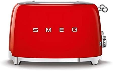 Smeg TSF03RDUK Retro 4 Slice Toaster, 4 Extra-Wide Slots, 6 Browning Levels, Automatic Pop-Up, Removable Crumb Trays, Reheat and Defrost Buttons, Anti Slip Feet, 2000 W, Red | Atlantic Electrics - 39478454288607 