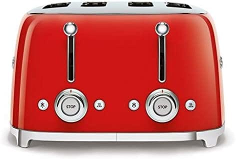 Smeg TSF03RDUK Retro 4 Slice Toaster, 4 Extra-Wide Slots, 6 Browning Levels, Automatic Pop-Up, Removable Crumb Trays, Reheat and Defrost Buttons, Anti Slip Feet, 2000 W, Red | Atlantic Electrics - 39478454223071 
