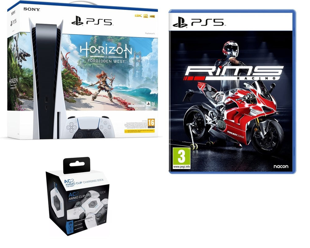 Sony Playstation 5 PS5 Horizon Forbidden West + RiMS Racing with Free Clip Charing Dock | Atlantic Electrics - 39478500131039 