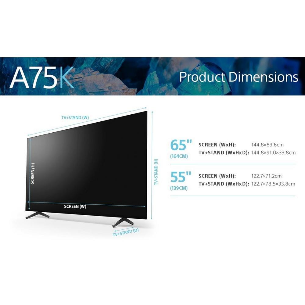 Sony XR65A75KU 65" 4K Ultra HD HDR OLED Smart TV (Google TV), 144.8cm Wide - Titanium Black | Atlantic Electrics - 39479106273503 