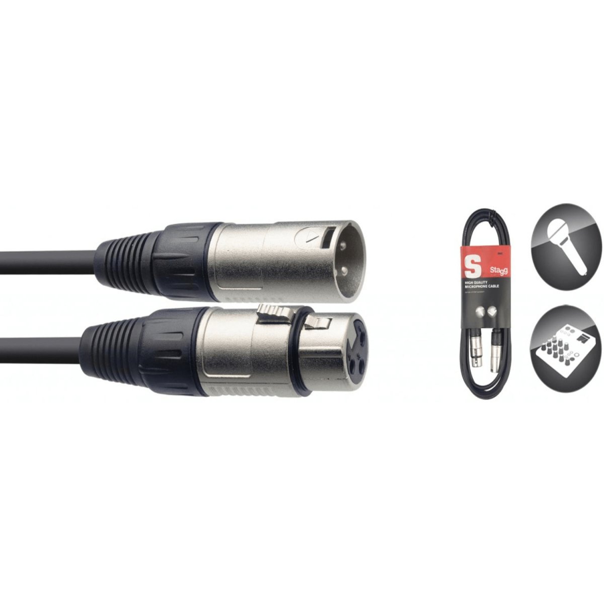 Stagg SMC6 XLR Microphone Cable XLR-XLR Male-Female 6m,20ft Black - Atlantic Electrics