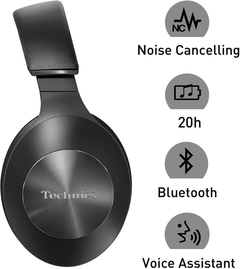 Technics EAHF70NEK Premium High-Resolution Wireless Bluetooth Over Ear Headphones with Closed Back, 3-Mode Active Noise Cancelling, Ambient Sound Enhancer and Voice Assistant - Black | Atlantic Electrics - 39478512976095 