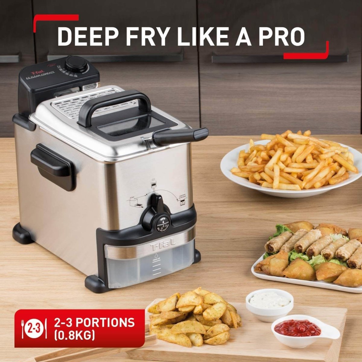 Tefal FR701640 Oleoclean Compact Deep Fat Fryer, (3 Portions), 2 Litre, Grey/Black | Atlantic Electrics