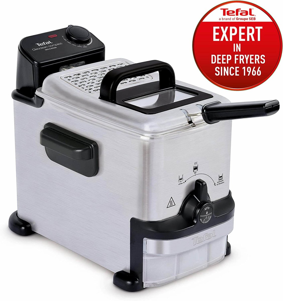 Tefal FR701640 Oleoclean Compact Deep Fat Fryer, (3 Portions), 2 Litre, Grey/Black | Atlantic Electrics