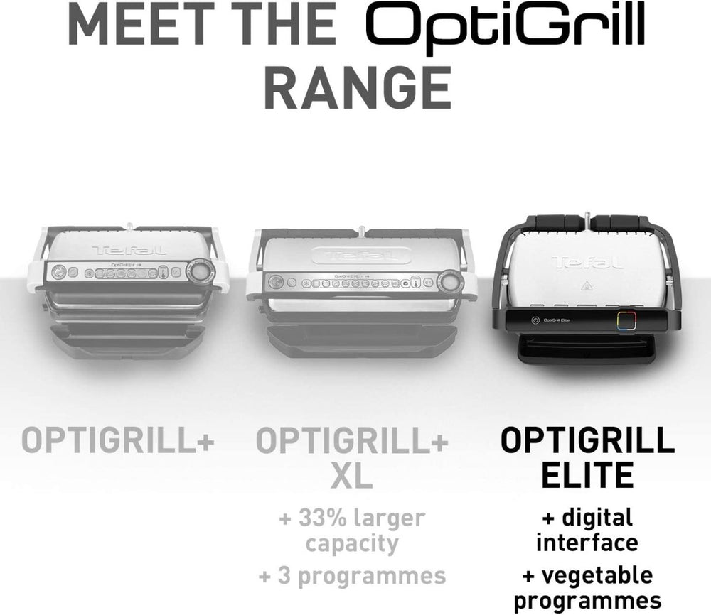 Tefal GC750D40 OptiGrill Elite GC750D40 Intelligent Health Grill, 12 Automatic Settings, Black/Stainless steel, Smart, 2000W, 4-6 portions | Atlantic Electrics - 39502053769439 