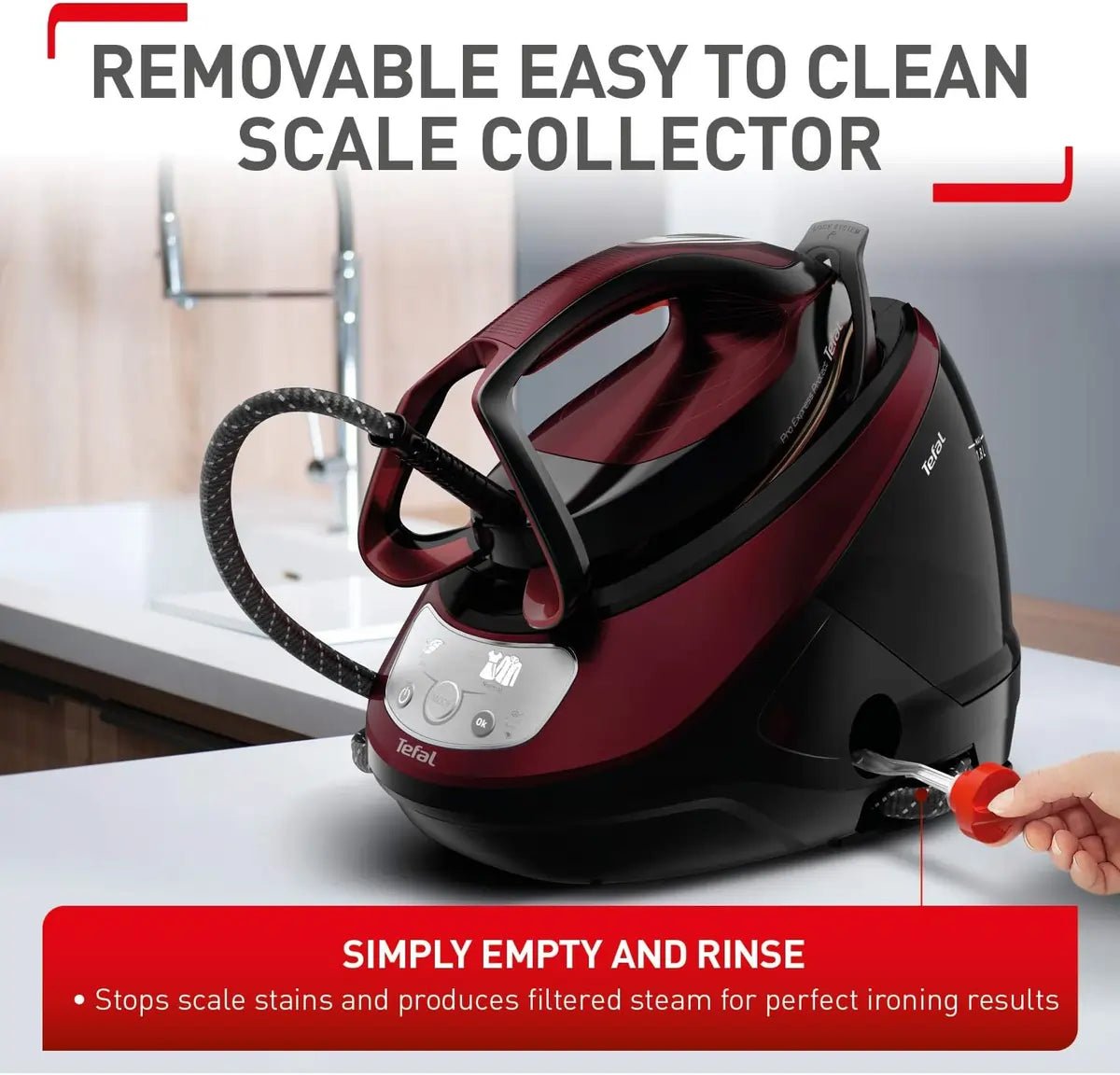Tefal GV9230G0 2600W Steam Generator Iron - Black & Burgundy 1.8 L Capacity, 7.5 Bar | Atlantic Electrics
