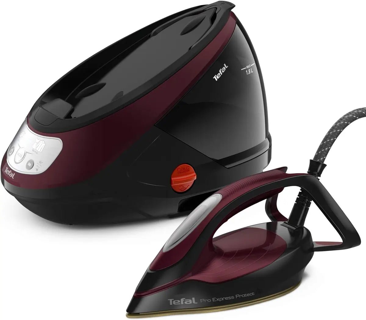 Tefal GV9230G0 2600W Steam Generator Iron - Black & Burgundy 1.8 L Capacity, 7.5 Bar | Atlantic Electrics