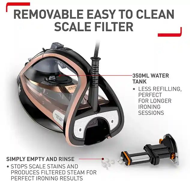 Tefal Ultimate Pure FV9845 3100 Watt Iron - Black / Rose Gold | Atlantic Electrics