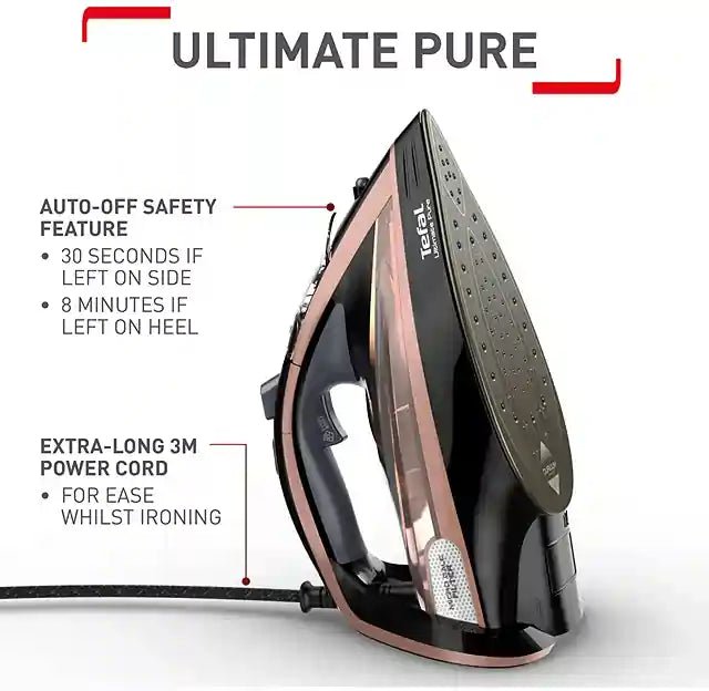 Tefal Ultimate Pure FV9845 3100 Watt Iron - Black / Rose Gold | Atlantic Electrics