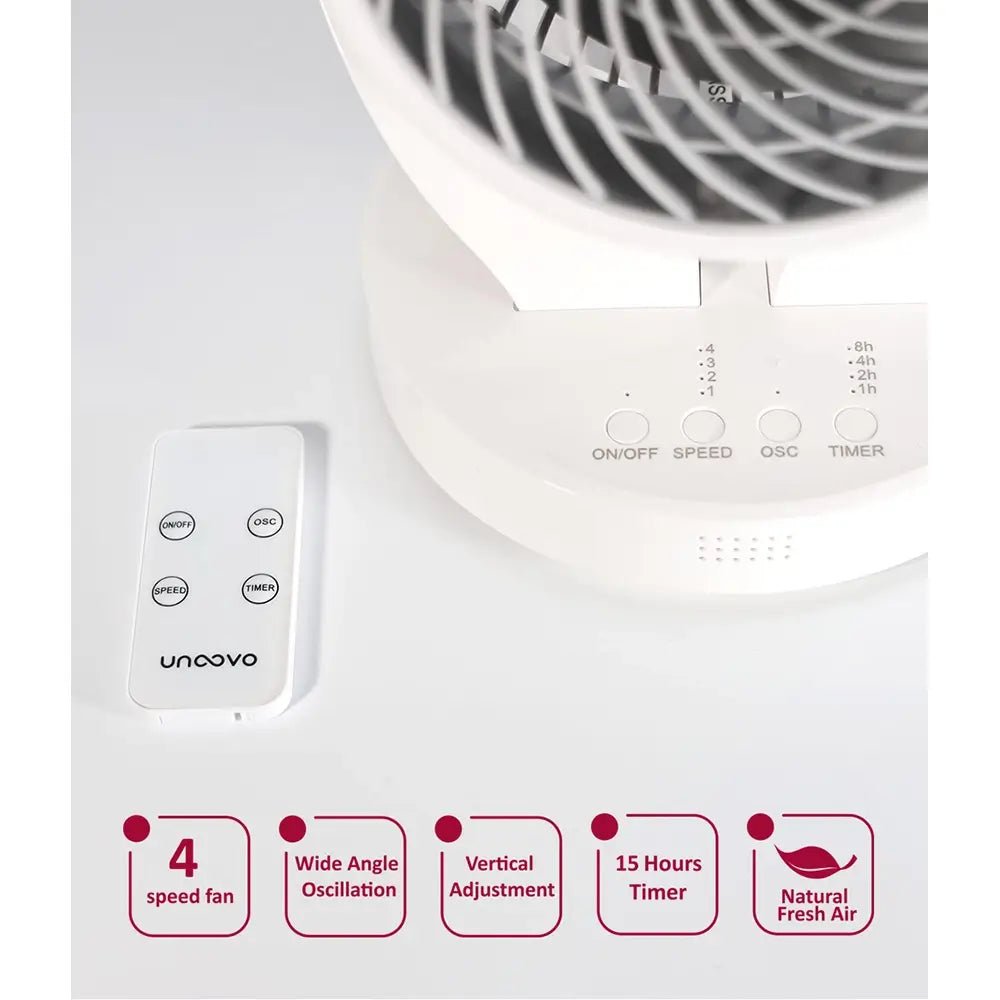 Unoovo UNOFAN7 7 Inch Desk Fan, 4 Speed Settings, 70 Degree Horizontal Oscillation, 15 Hours Power Off Timer - 21cm Wide | Atlantic Electrics - 40157556375775 