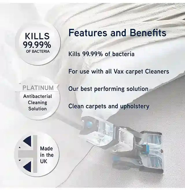 Vax 19142405 Platinum Antibacterial Carpet Cleaning Solution 4L | Atlantic Electrics - 40157556506847 