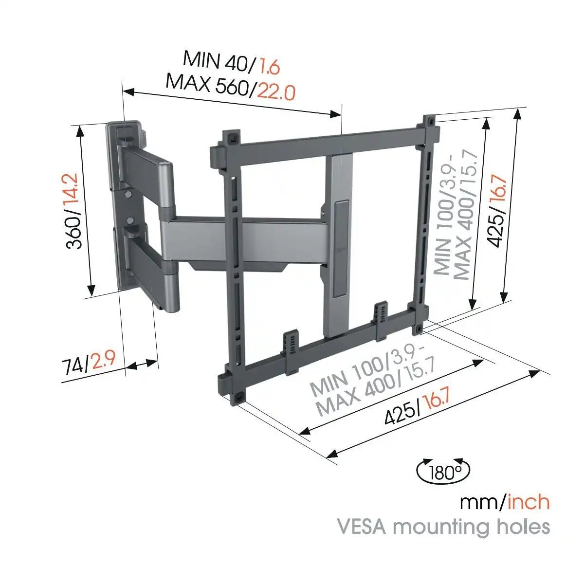 Vogel Elite TVM5445 Full Motion TV Wall Mount for 32" - 65" TVs Max 35 KG - Black | Atlantic Electrics