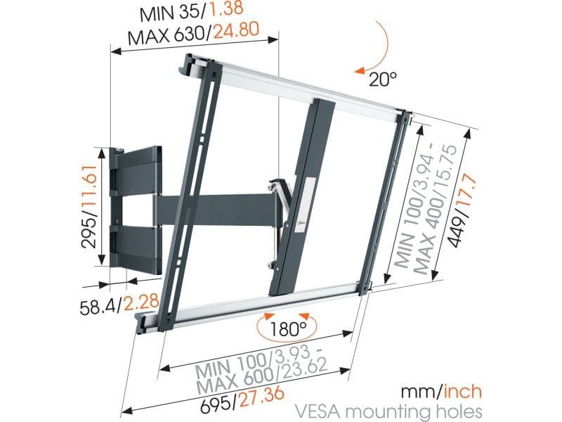 Vogel THIN545 ExtraThin Full-Motion TV Wall Mount 40 inch to 65 inch Black (black) - Atlantic Electrics - 39478517694687 
