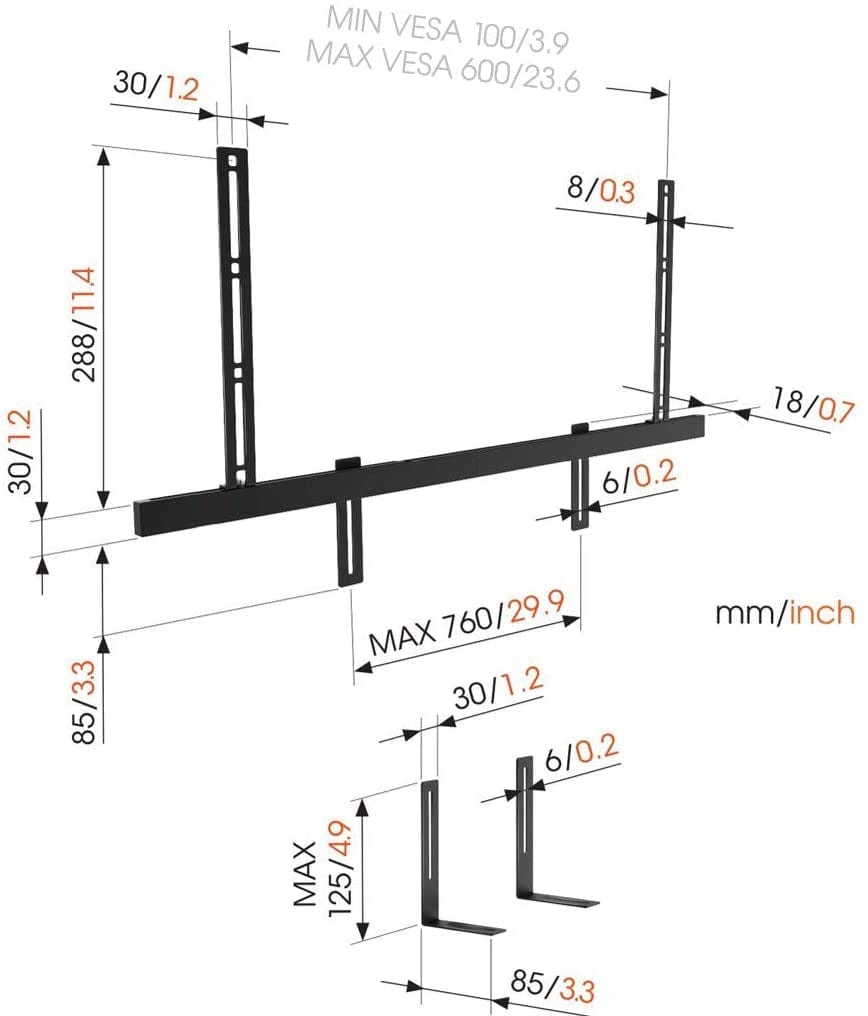 Vogels SOUND 3550 Universal Sound Bar Wall Mount Bracket To Fit Sound Bar with TV - Black | Atlantic Electrics - 39478519398623 