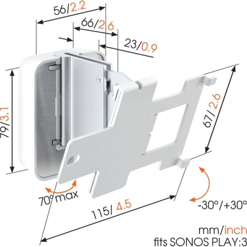 Vogel's SOUND4203 Wall-Mount Bracket for Sonos PLAY:3 Speaker (Single) - White - Atlantic Electrics - 39478517956831 