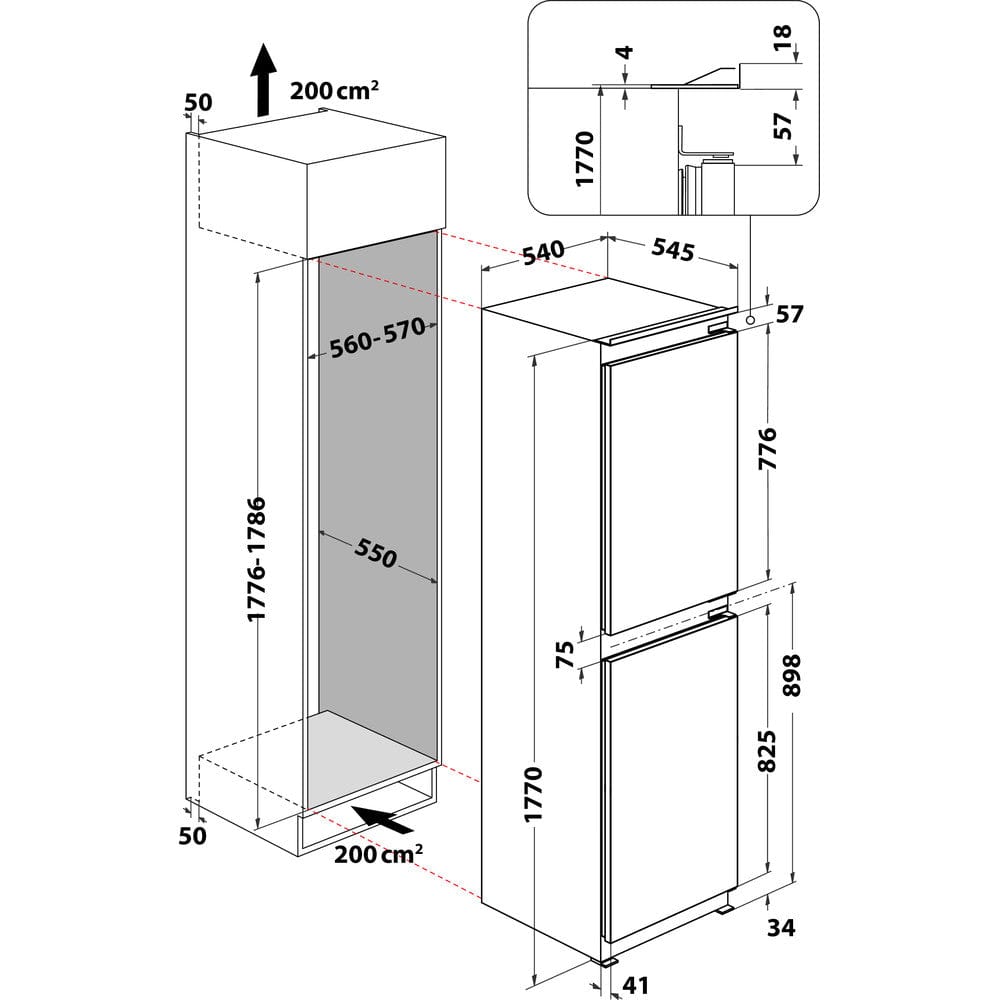 Whirlpool ART4550SF1 Integrated Stop Frost 50-50 Fridge Freezer with Sliding Hinge Door Fixing | Atlantic Electrics - 39478521168095 