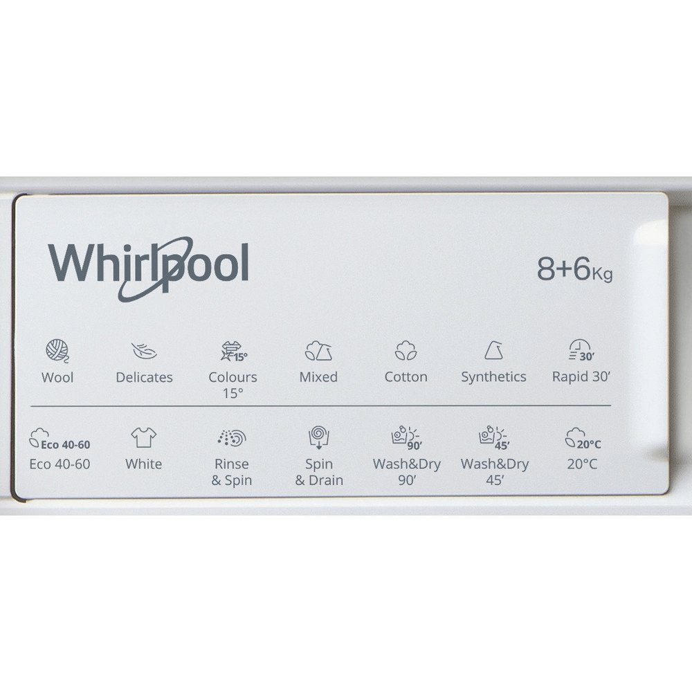 Whirlpool BIWDWG861484 8+6kg Built-In Washer Dryer, 1400 rpm, 59.5cm Wide - White | Atlantic Electrics - 39478525886687 