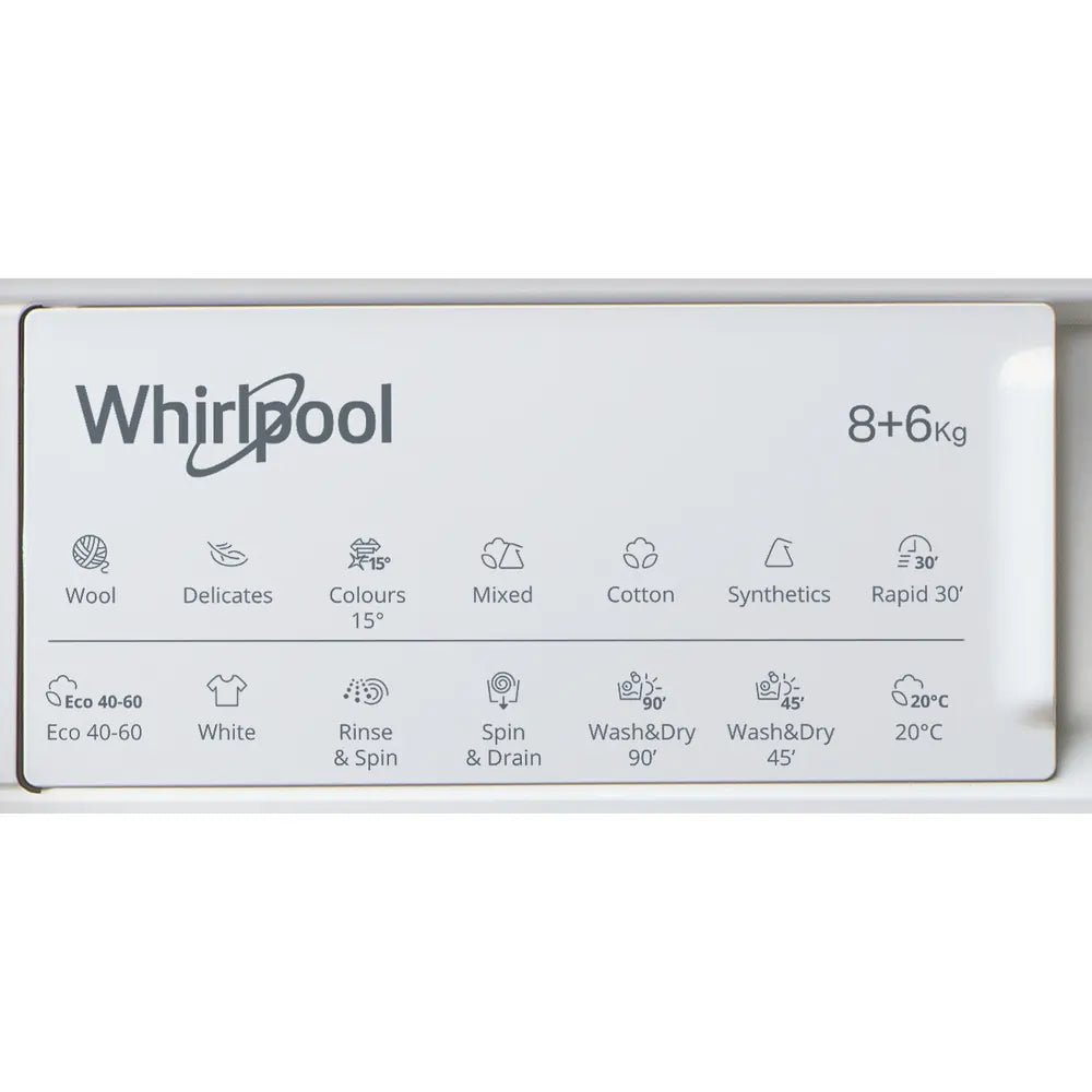 Whirlpool BIWDWG861485 8kg 1400 RPM Integrated Washer Dryer - White | Atlantic Electrics